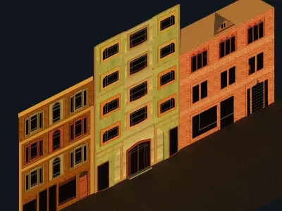 Facade buildings at night 3D model