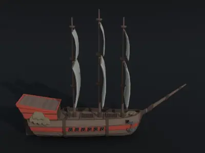 Cartoon medieval ship 2 Polygonal Style Low-poly 3D model