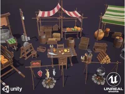 Stylized Medieval Package Low-poly 3D model