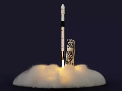 Launch falcon 9 with smoke 3D model