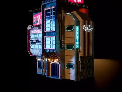 SCIFI CYBERPUNK FUTURISTIC NEON BUILDING 06 Low-poly 3D model