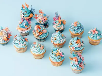 Ocean Style Cupcake Cake 3D model