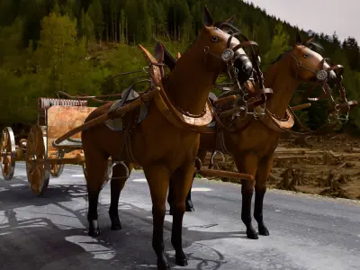 Horse Carriage with Cannon Rigged - Game Ready 3D Model Low-poly 3D model