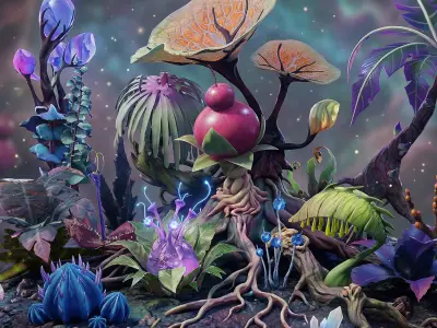 16 Alien Plants Game Ready Sci-Fi Vegetation Low-poly 3D model