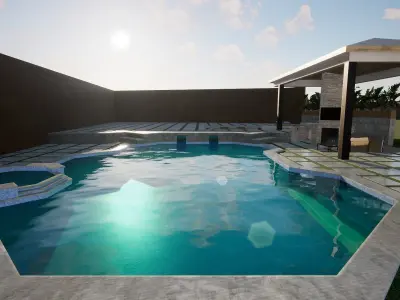 Outdoor Living Kitchen and Pool Free 3D model