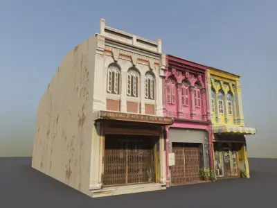 Phuket-Oldtown-6 colorful building Low-poly 3D model