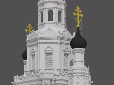 3D Church with gold domes 3D print model