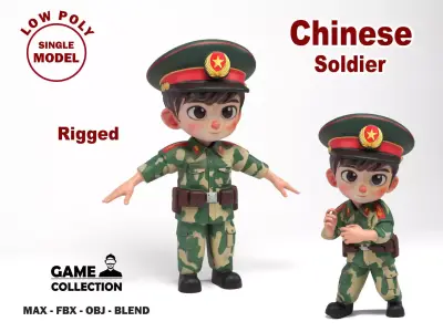 Chinese soldier cartoon Low-poly 3D model