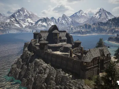 Medieval Nordic Viking Castle Environment Low-poly 3D model