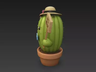 Cute Cartoon Cactus in Pot 3D Model - High Fidelity PBR 4K 3D model