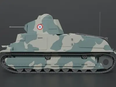 Low Poly Cartoon Somua S35 Tank Low-poly 3D model