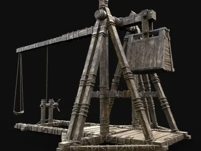 TREBUCHET WAR MACHINE MEDIEVAL SIEGE ENGINE BATTLE CONSTRUCTION Low-poly 3D model