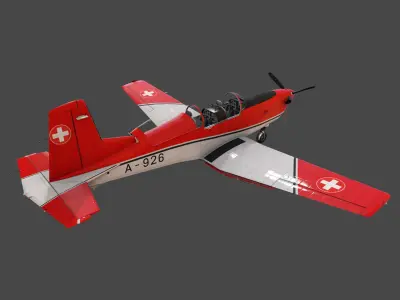Pilatus PC-7 Mk-I SAFRedWhite Low-poly 3D model