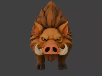 Stylized 3D model of a wild boar -LOW POLY- Low-poly 3D model