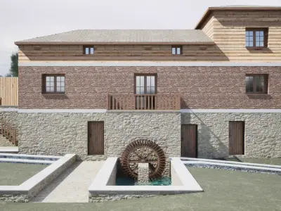 Realistic and detailed 3D model of old water mill Low-poly 3D model