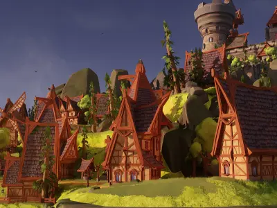 Stylized Island Castle Environment Low-poly 3D model