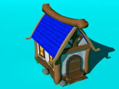 Blue house low-poly for mobile game Low-poly 3D model