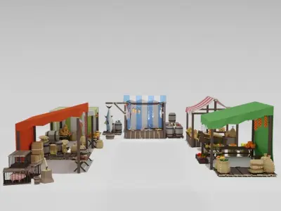 Low poly medieval marketplace Low-poly 3D model