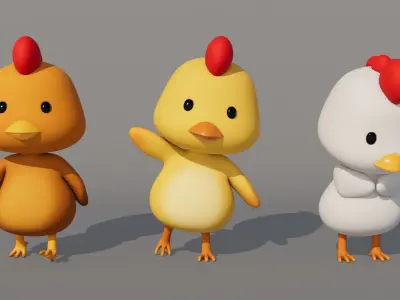 Rigged Cartoon Chicken Low-poly 3D model