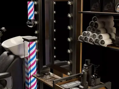 Premium Barbershop Furniture Free 3D model