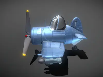 Cartoon Airplane F4U Fighter Low-poly 3D model