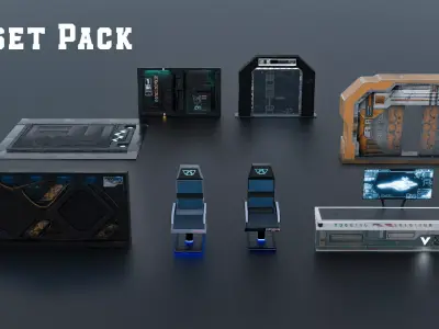 Sci-Fi Cyberpunk Asset Pack - 64 Low Poly Props Low-poly 3D model