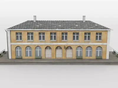 Smalltown train station Low-poly 3D model