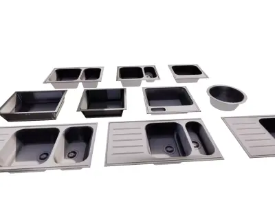 3D sink Stainless Steel Kitchen Sink Collection Low-poly 3D model