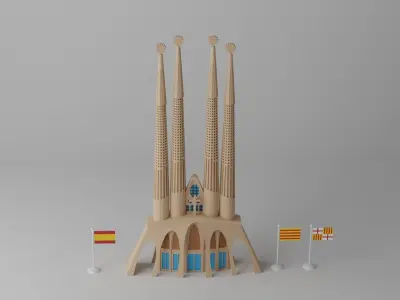 Sagrada Familia Facade Barcelona Low-poly 3D model
