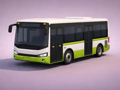 Low Poly Modern Short City Bus Model PBR Texture Low-poly 3D model