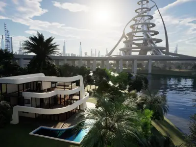 Futuristic Procedural City Free low-poly 3D model