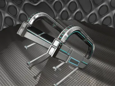 Sci-Fi Stairs - 9 - Silver Blue Neon Light Version Low-poly 3D model