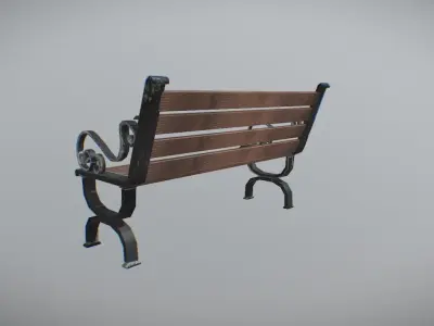 Simple Wooden Bench Lowpoly Low-poly 3D model