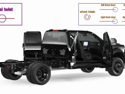 Long Cab Pickup Chassis Cab Black Rigged 3D model
