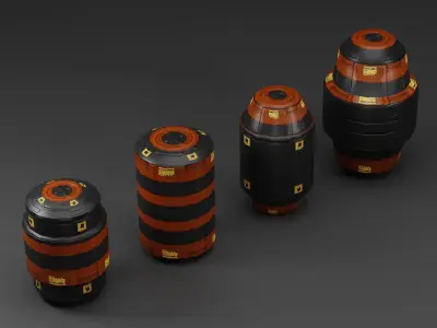 16 Sci-Fi Barrel Props Low-poly 3D model