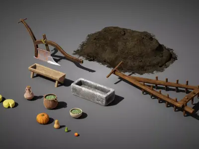 Medieval Farmer props Low-poly 3D model