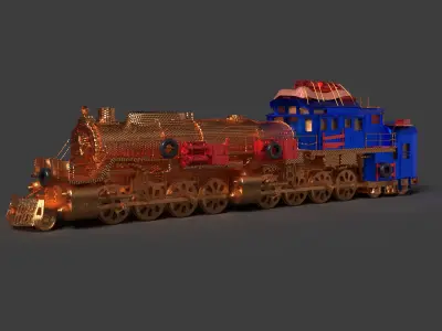Steam locomotive train Low-poly 3D model