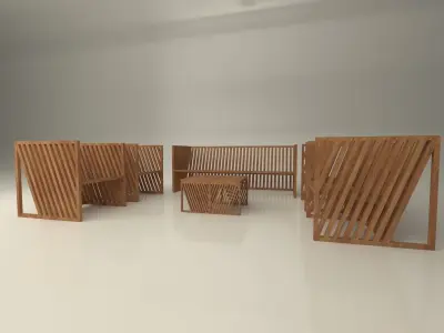 wood chair group 3D model