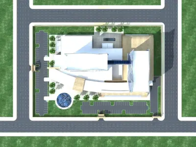 Hospital modern building with palm trees 3D model