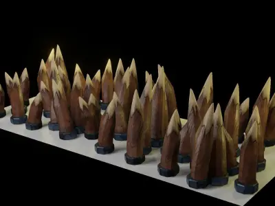 Spikes set of wooden spears Low-poly 3D model