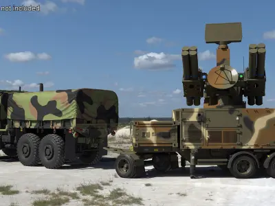 Truck with Trailer Air Defense Missile Complex Rigged 3D model