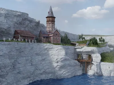 Church with cliffs 3D model