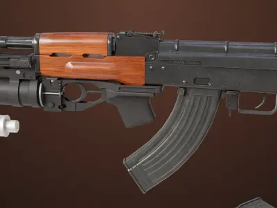 Light Machine Gun 10 Wood All PBR Unity UE Textures Low-poly 3D model