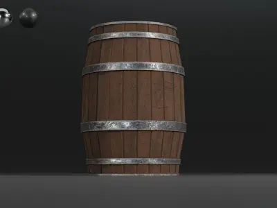 Medieval wooden realistic barrel and Substance Materials Low-poly 3D model