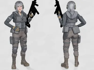 Tactical soldier Female low poly game ready  Low-poly 3D model