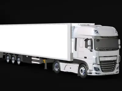 2018 DAF 106 XF EURO 6 4X2 Cold Store Trailer Low-poly 3D model