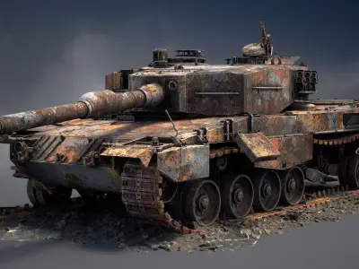 Leopard 2A4 Destroyed Low-poly 3D model