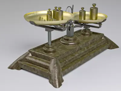 Vintage Weighing Scale with Weights 3D model