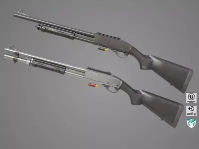 Shotgun Long 01 Black And Silver Single Mat All PBR Textures Low-poly 3D model