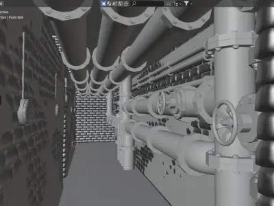 pipes tunnel with and lights 3D model